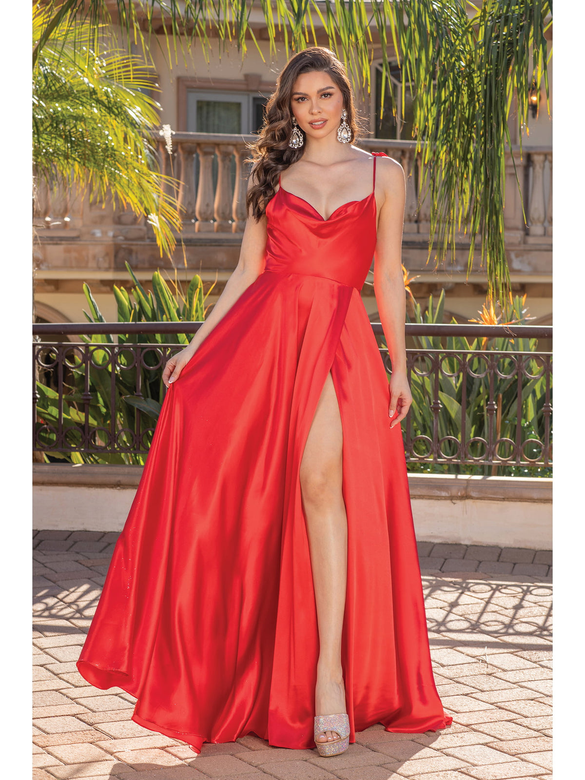 Dancing Queen 4285 prom dress in red, front view