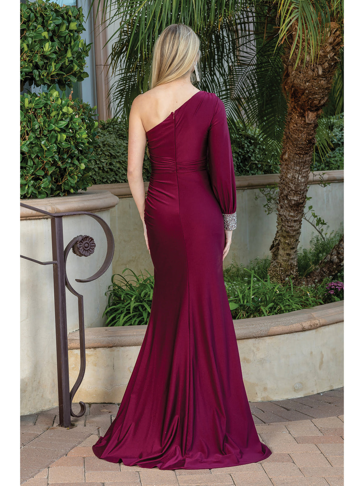 Dancing Queen 4296 prom dress in wine, back view