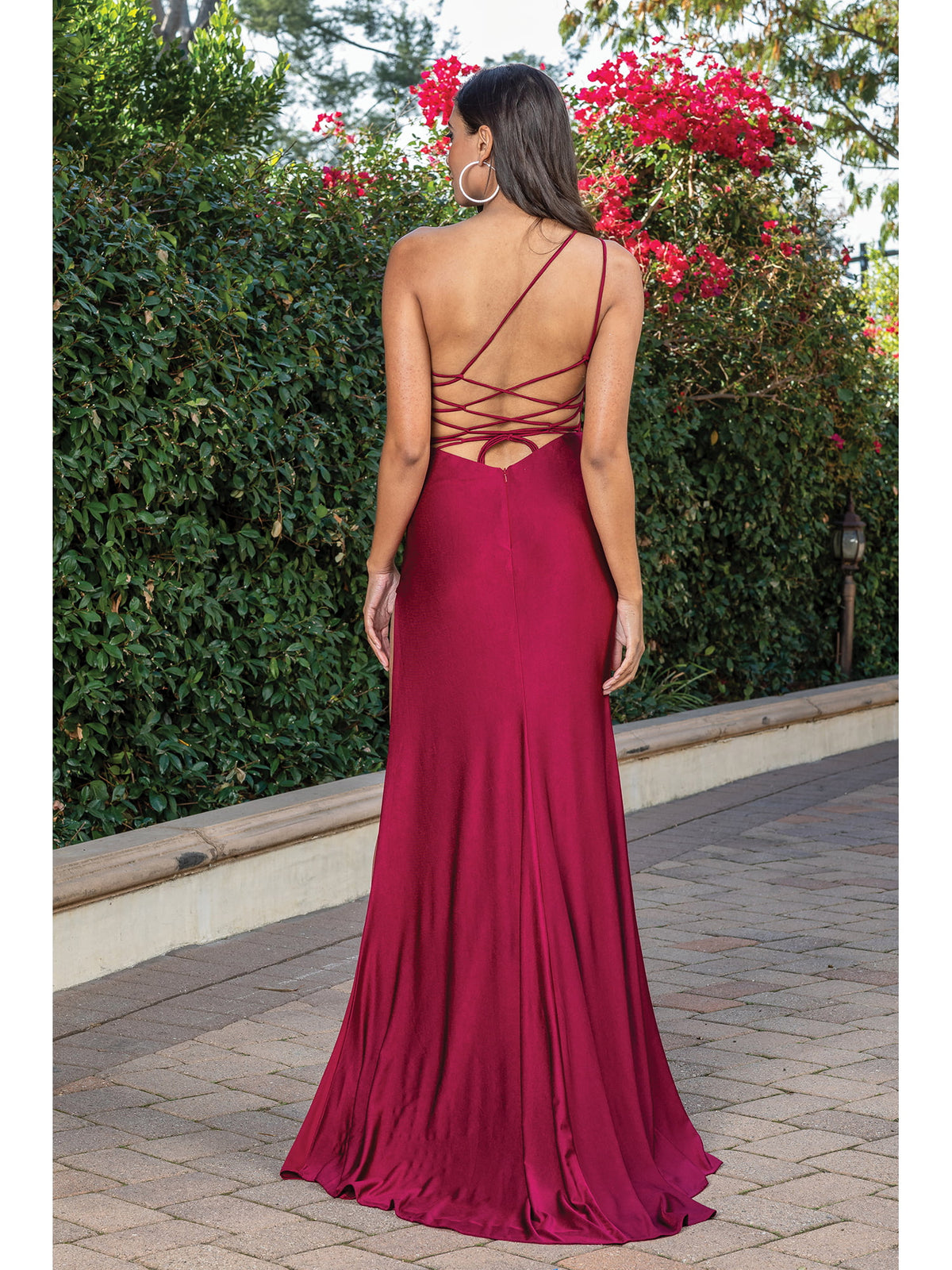 Dancing Queen 4299 prom dress in burgundy, back view