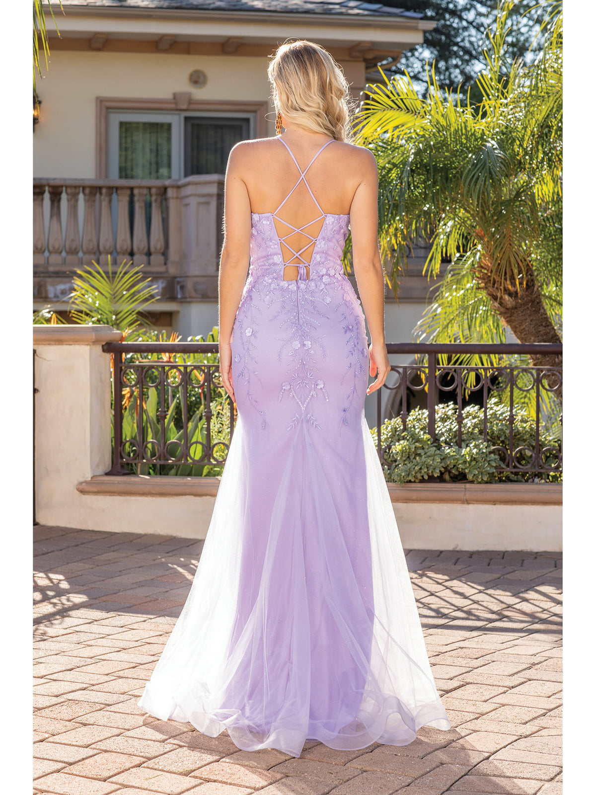 Dancing Queen 4308 prom dress in lilac, back view