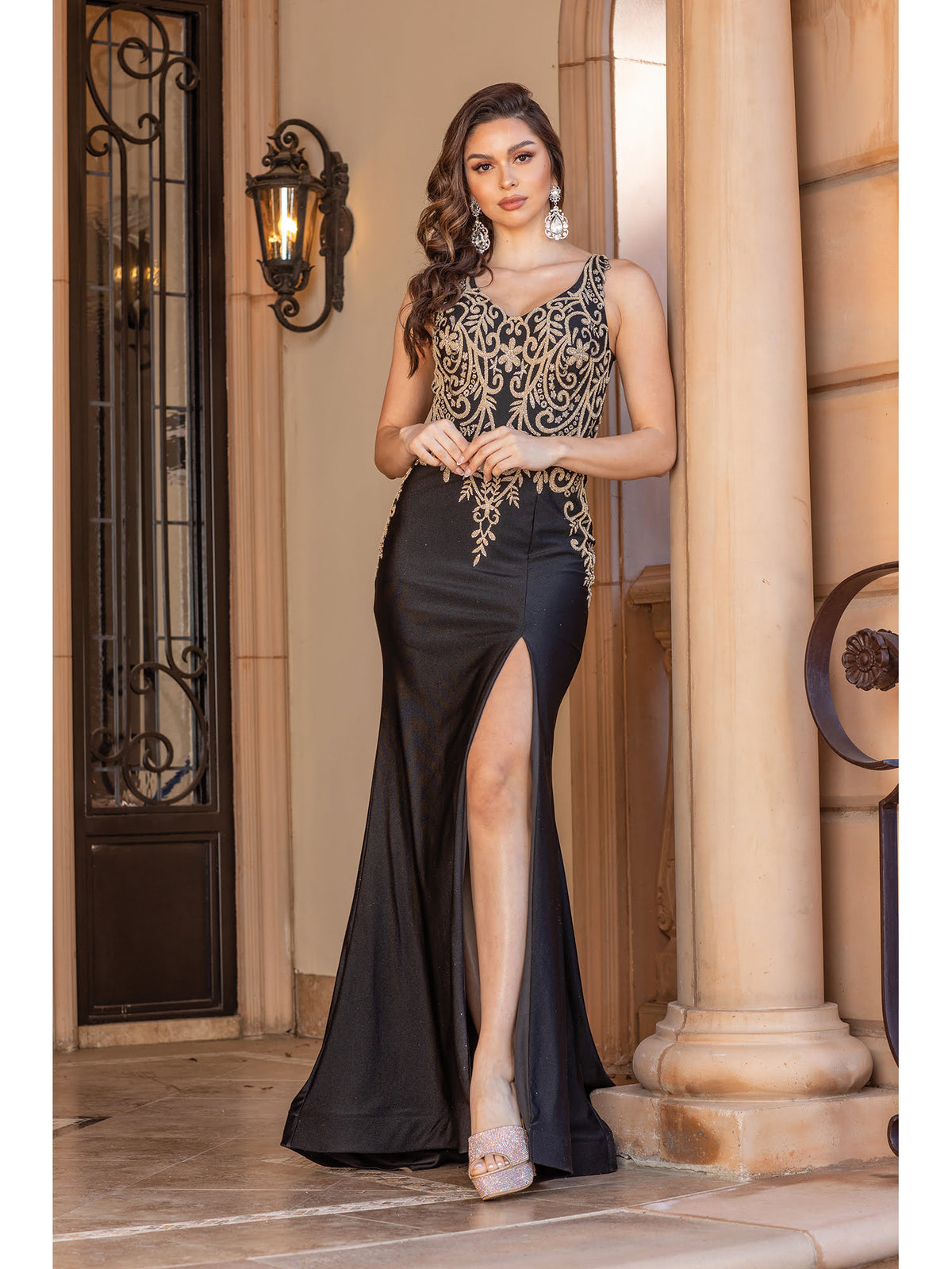 Dancing Queen 4325 prom dress in black, front view