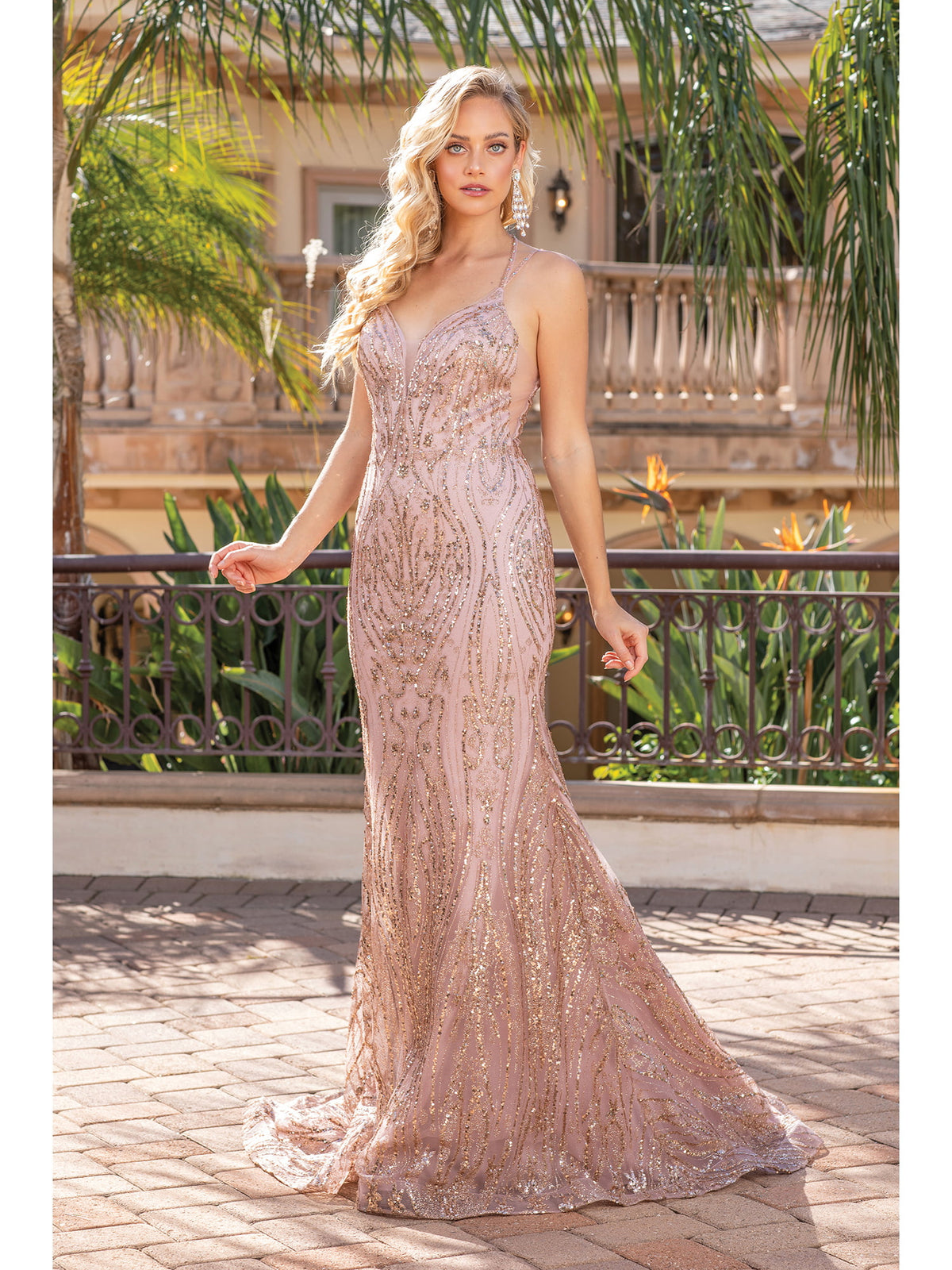 Dancing Queen 4337 prom dress in rose gold, front view