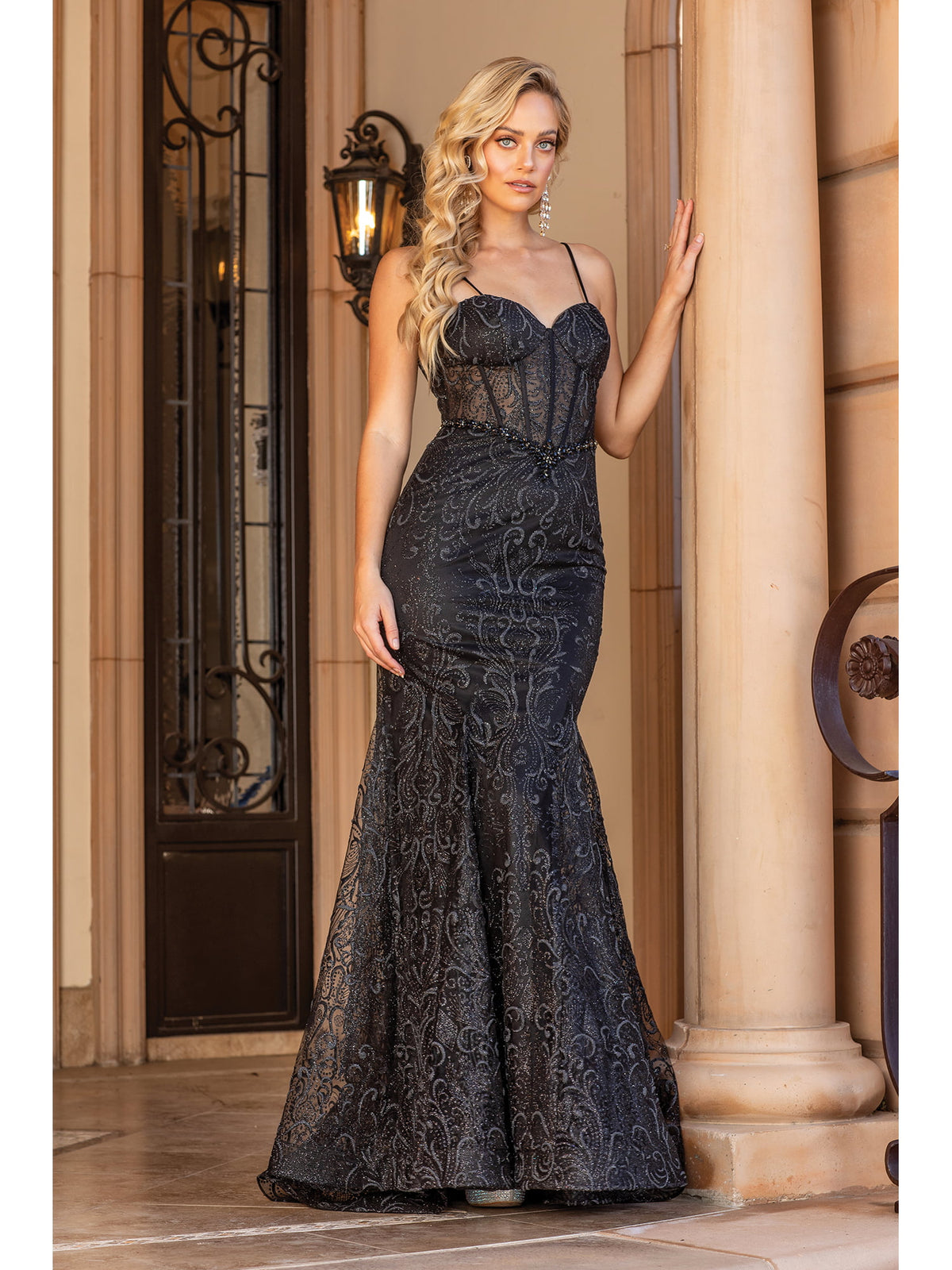 Dancing Queen 4341 prom dress in black, front view