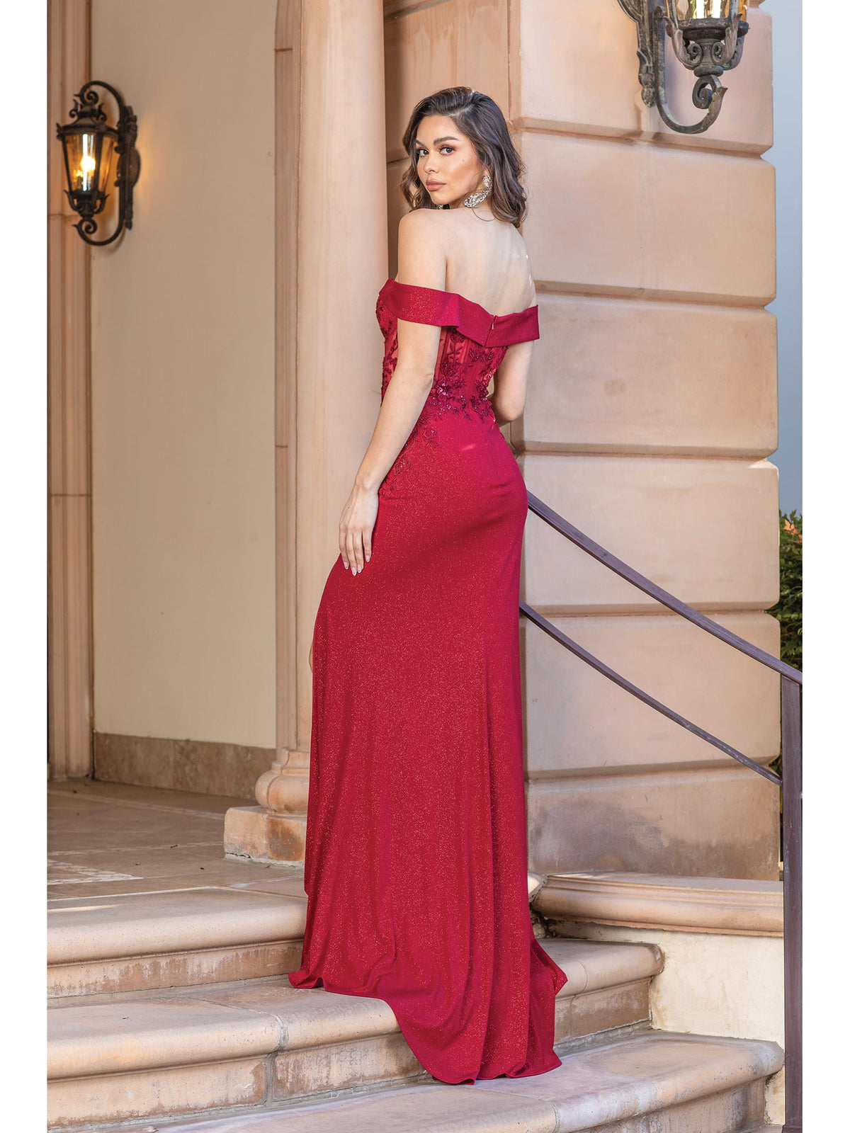 Dancing Queen 4344 prom dress in burgundy, back view