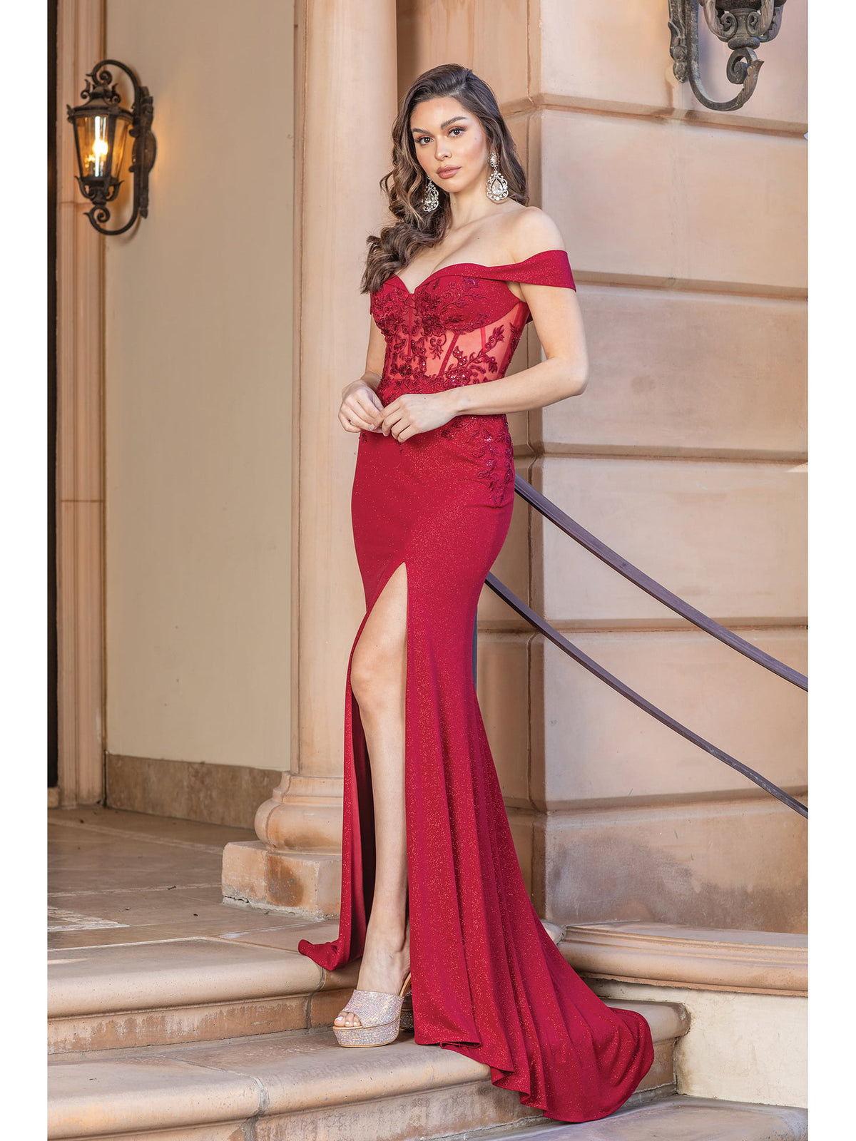 Dancing Queen 4344 prom dress in burgundy, front view
