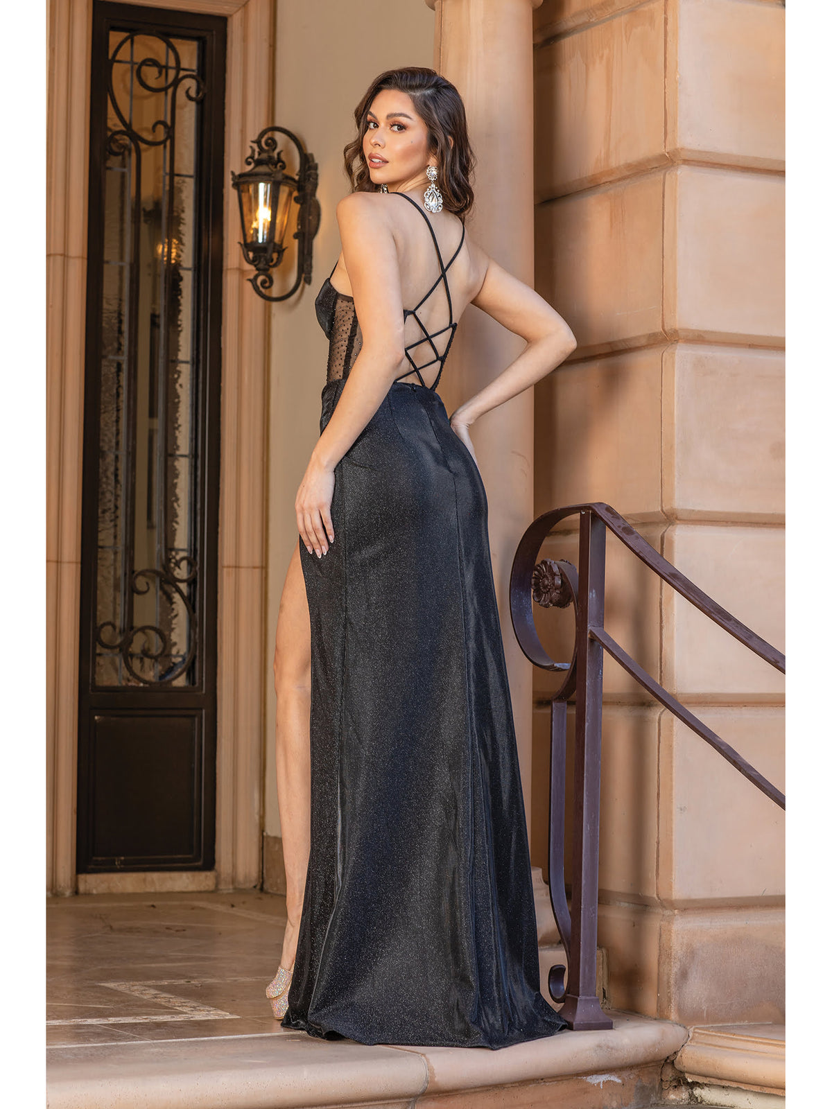 Dancing Queen 4346 prom dress in black, back view