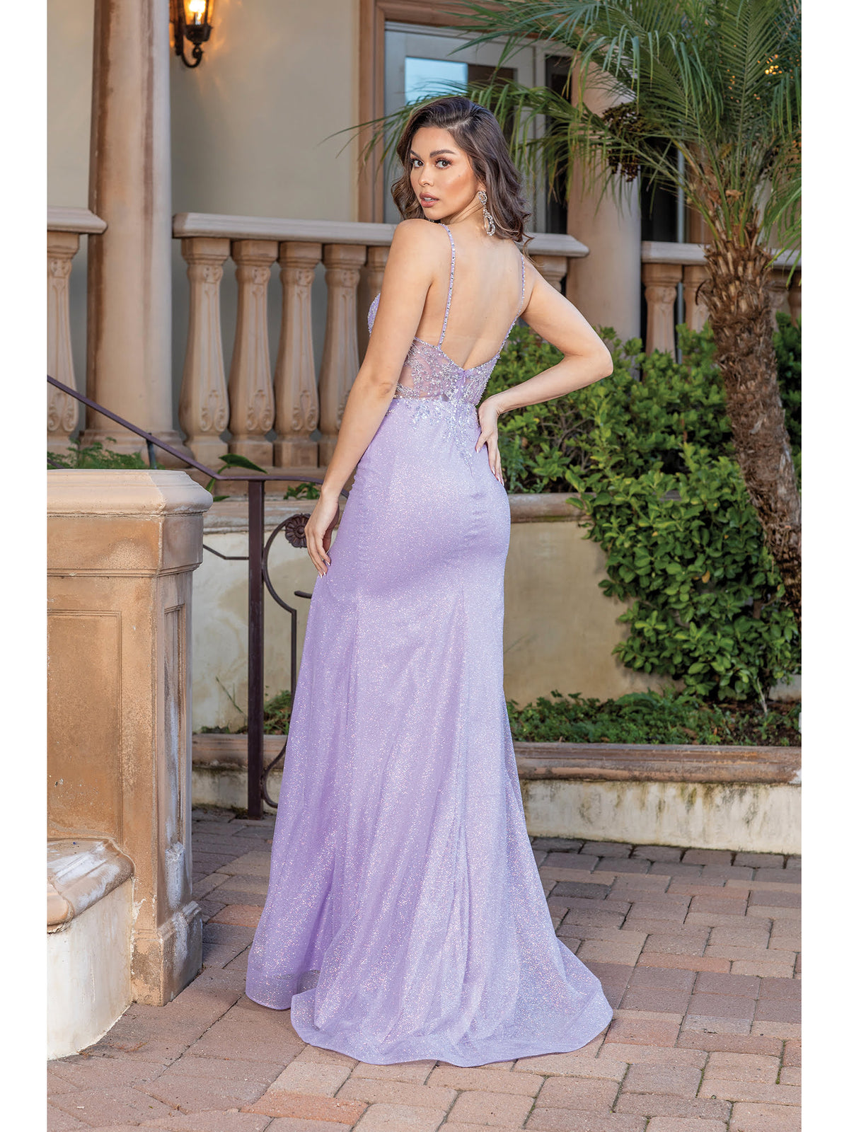 Dancing Queen 4348 prom dress in lilac, back view
