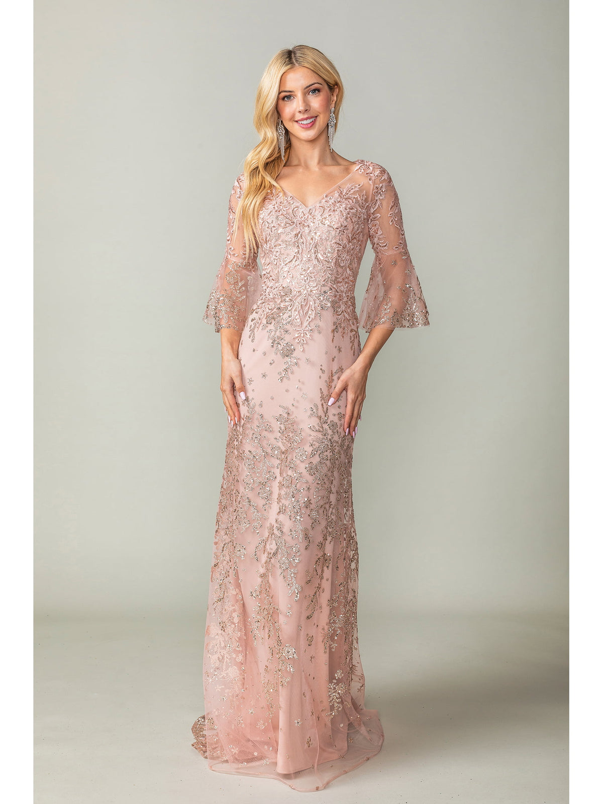Dancing Queen 4361 prom dress in rose gold, front view