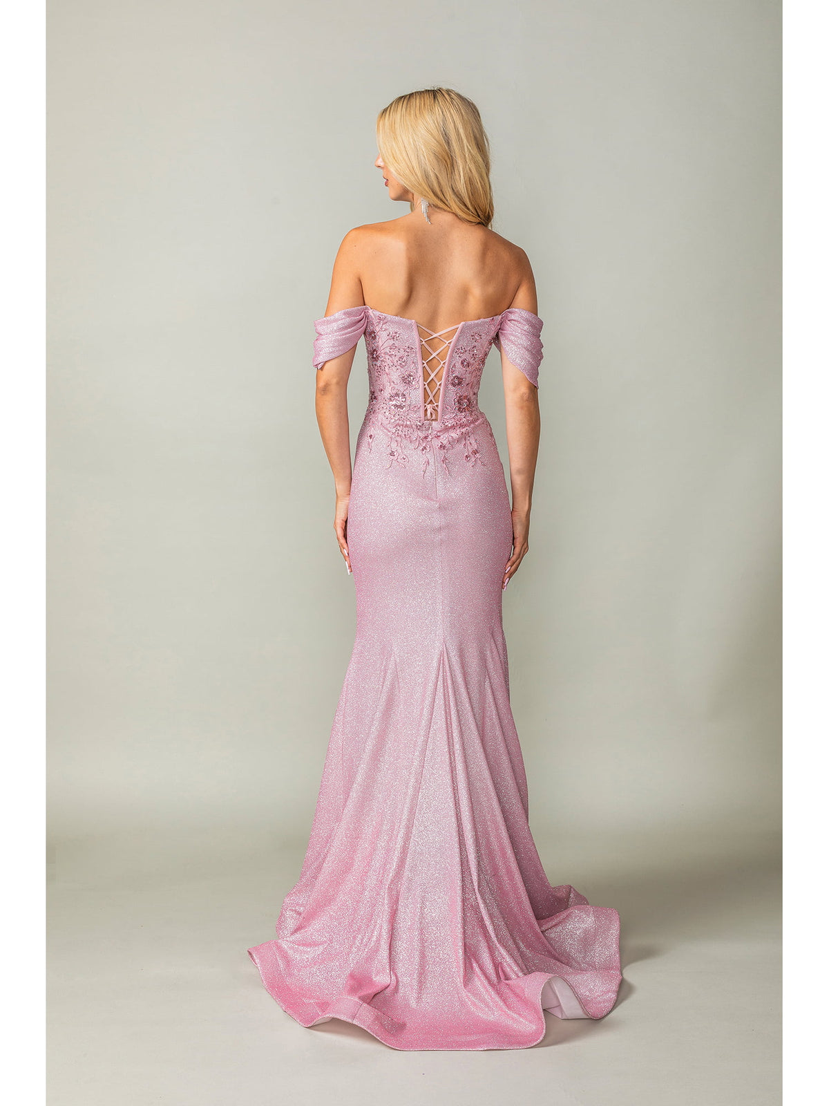 Dancing Queen 4362 prom dress in dusty rose, back view