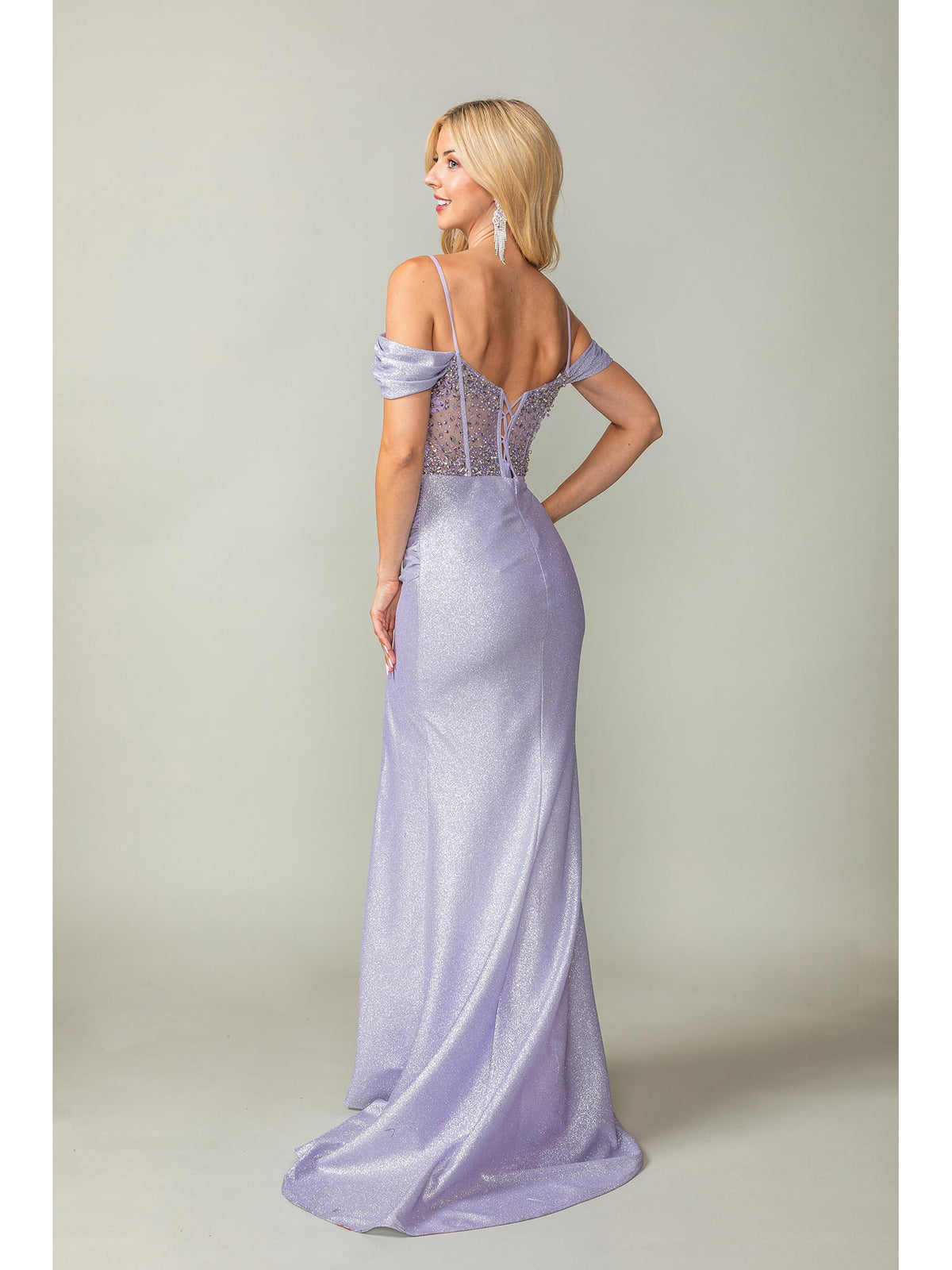 Dancing Queen 4367 prom dress in lilac, back view