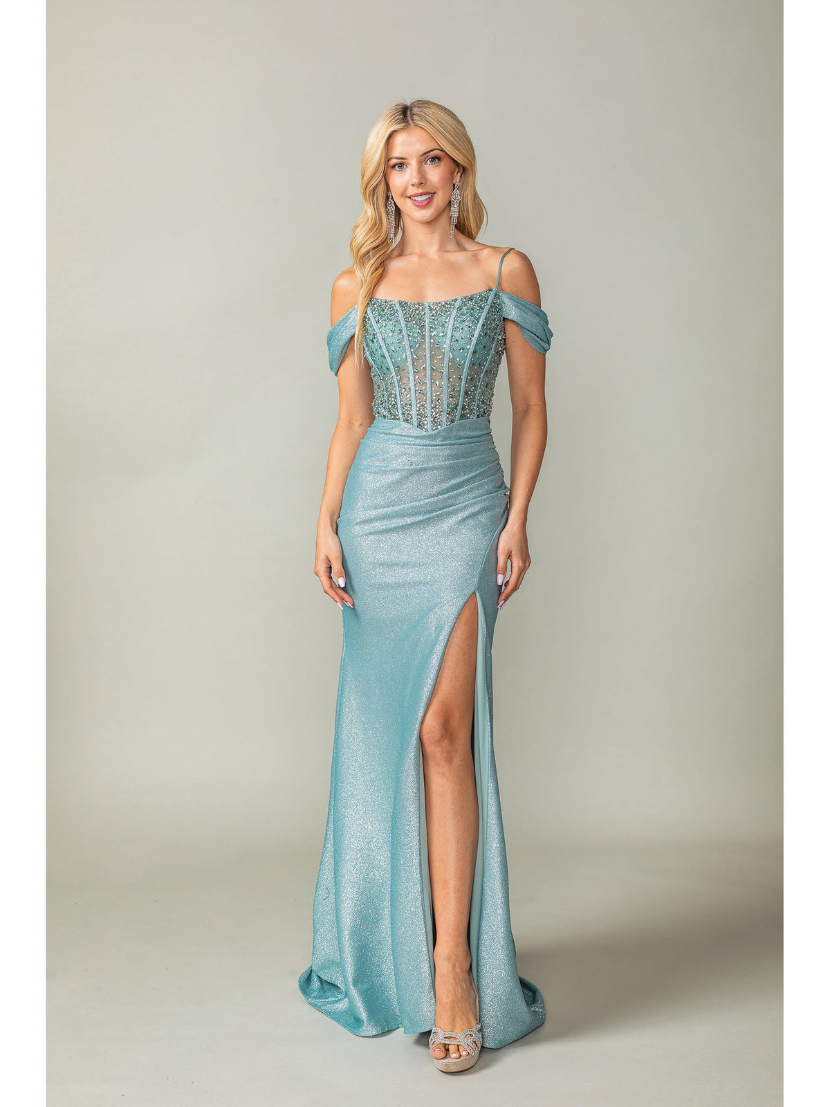 Dancing Queen 4367 prom dress in sage, front view