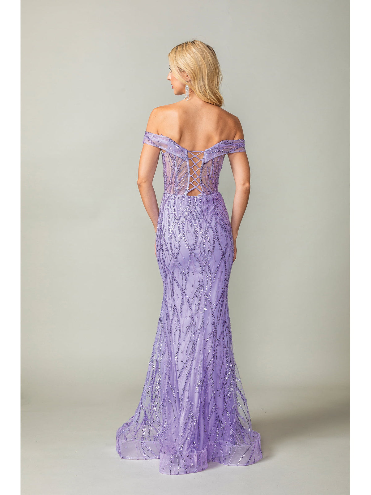 Dancing Queen 4370 prom dress in lilac, back view