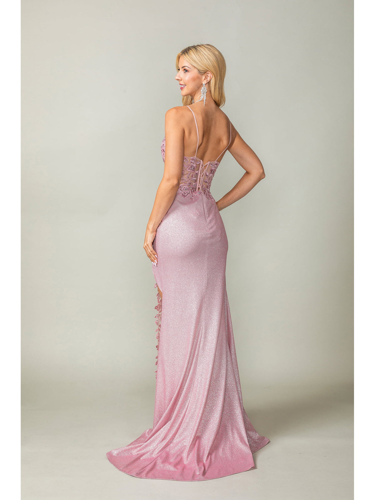Dancing Queen 4377 prom dress in blush, back view