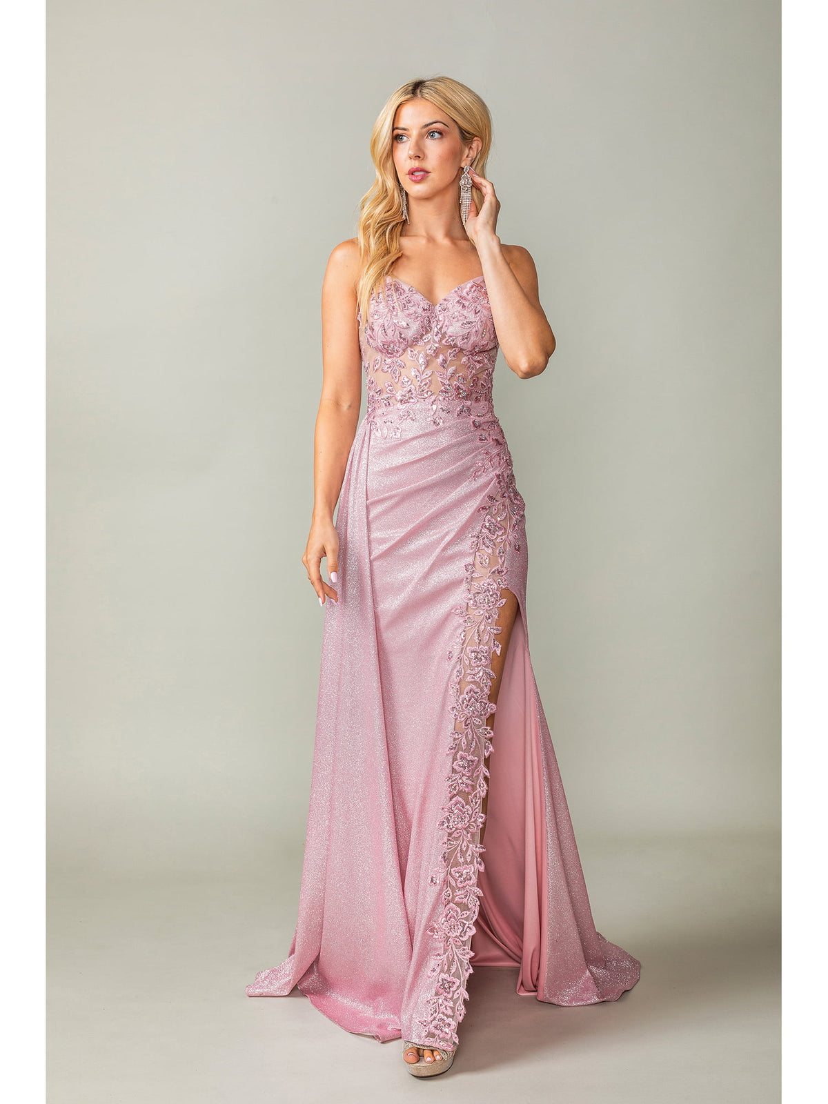 Dancing Queen 4377 prom dress in blush, front view