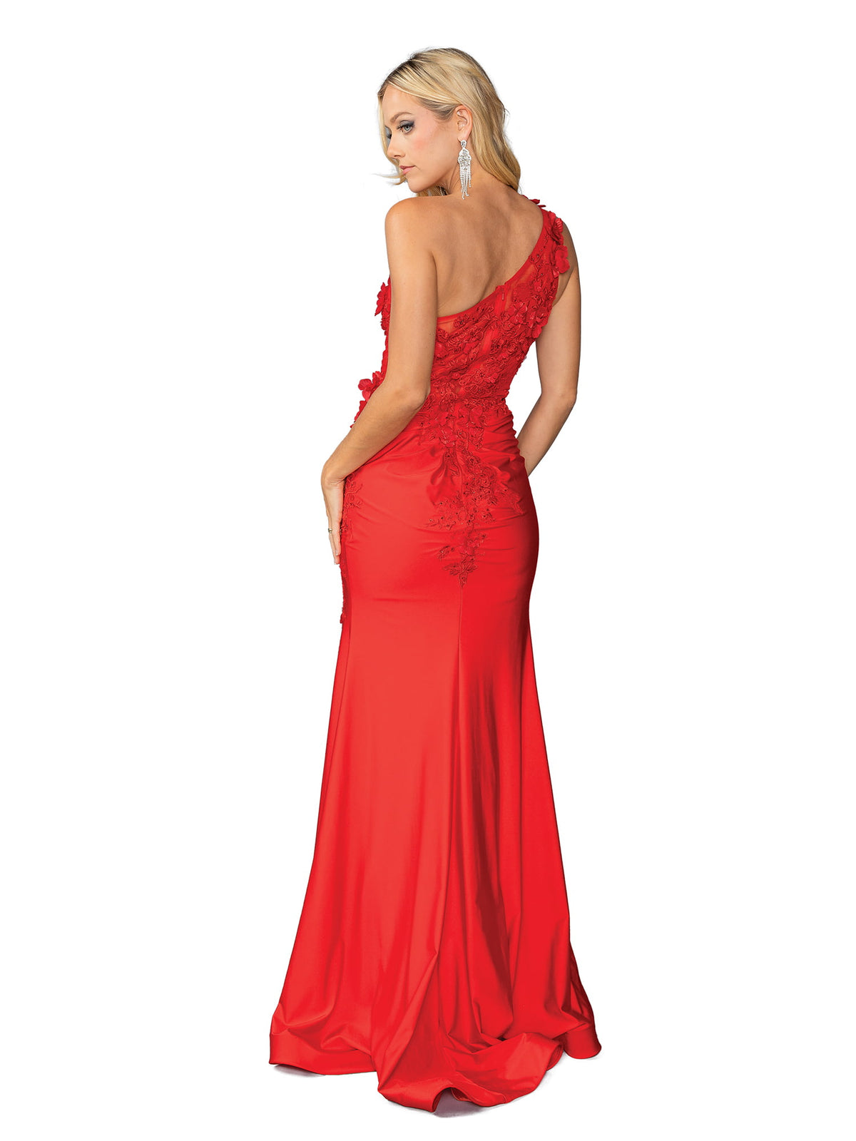 Dancing Queen 4381 prom dress in red, back view