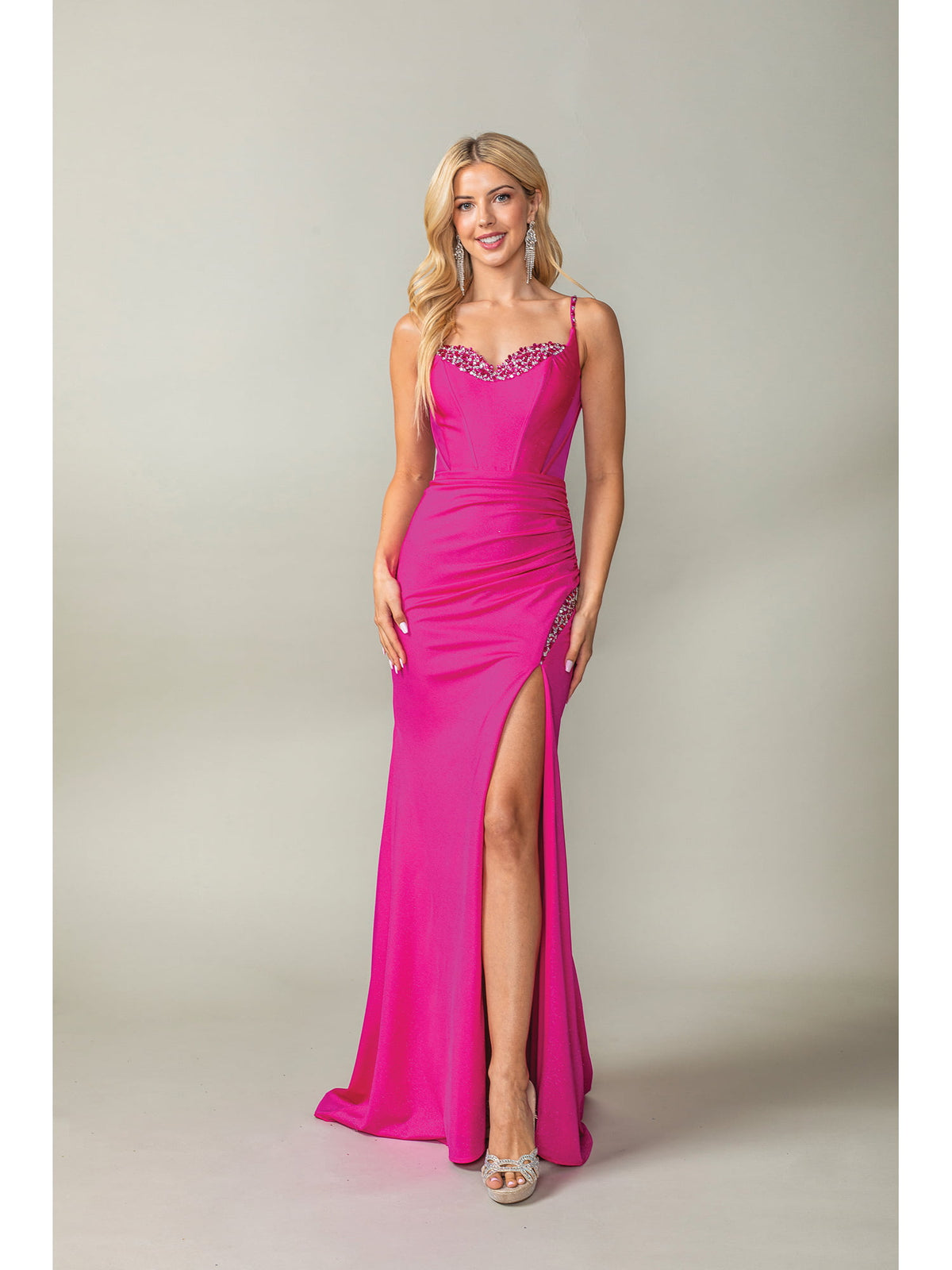Dancing Queen 4388 prom dress in fuchsia, front view