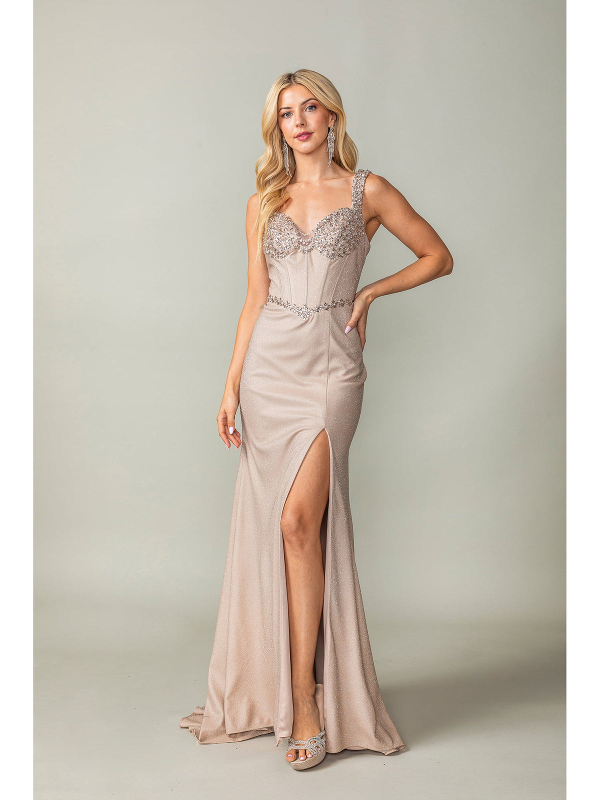 Dancing Queen 4398 prom dress in mocha, front view