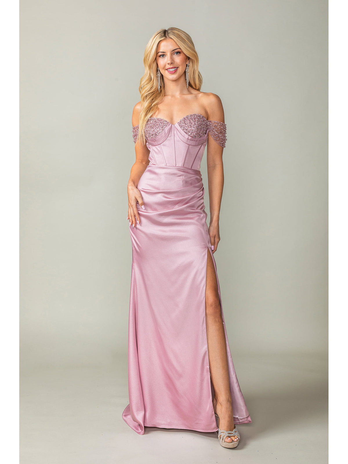Dancing Queen 4401 prom dress in dusty rose, front view