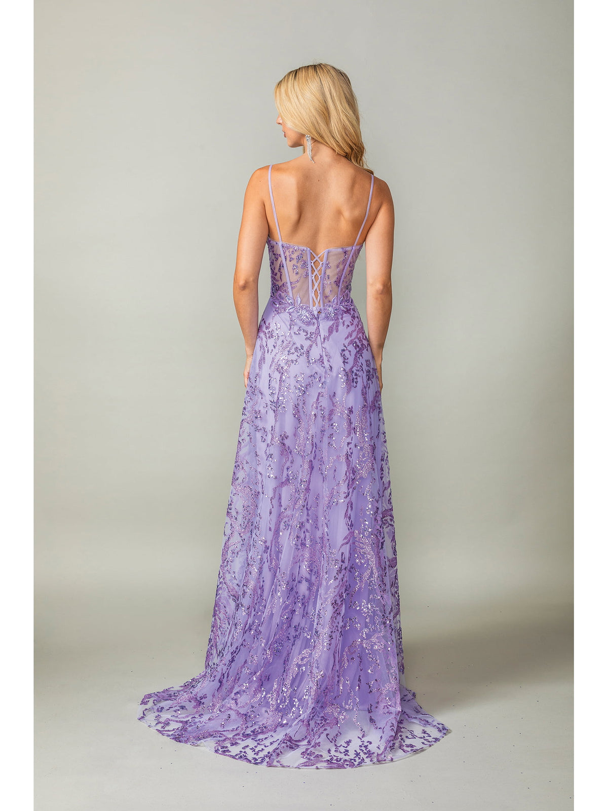 Dancing Queen 4402 prom dress in lilac, back view