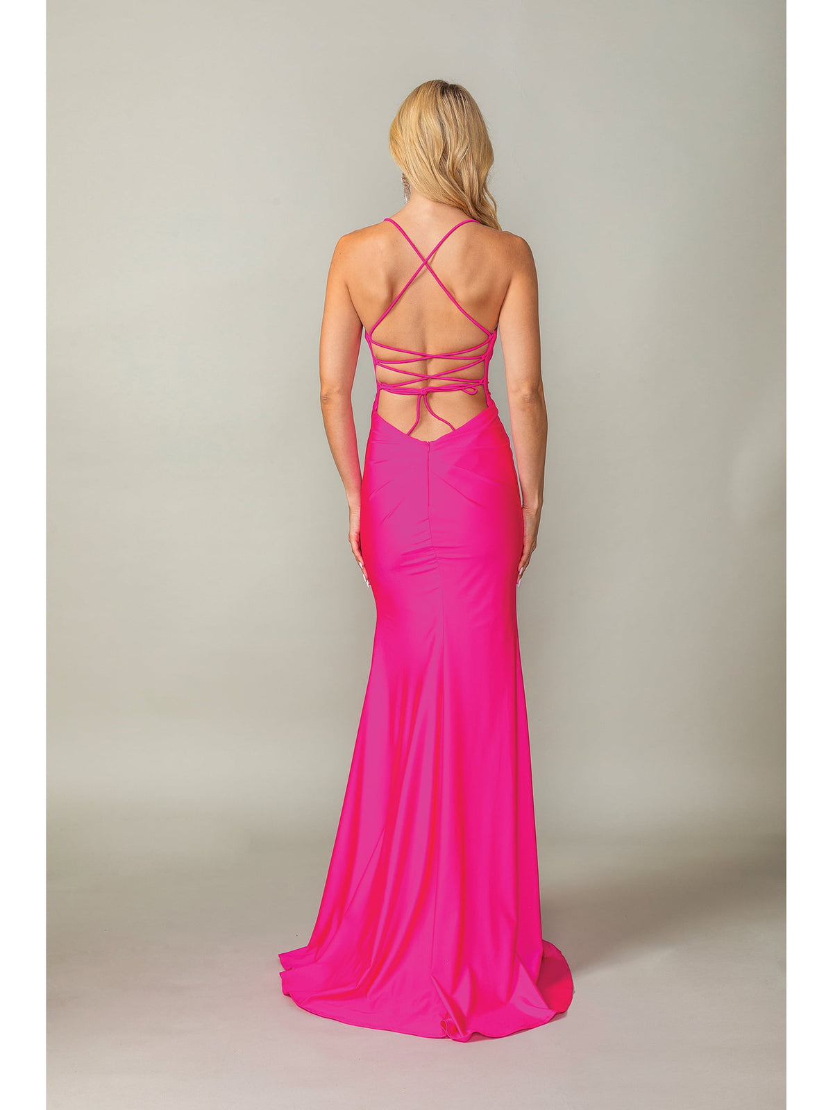 Dancing Queen 4405 prom dress in fuchsia, back view