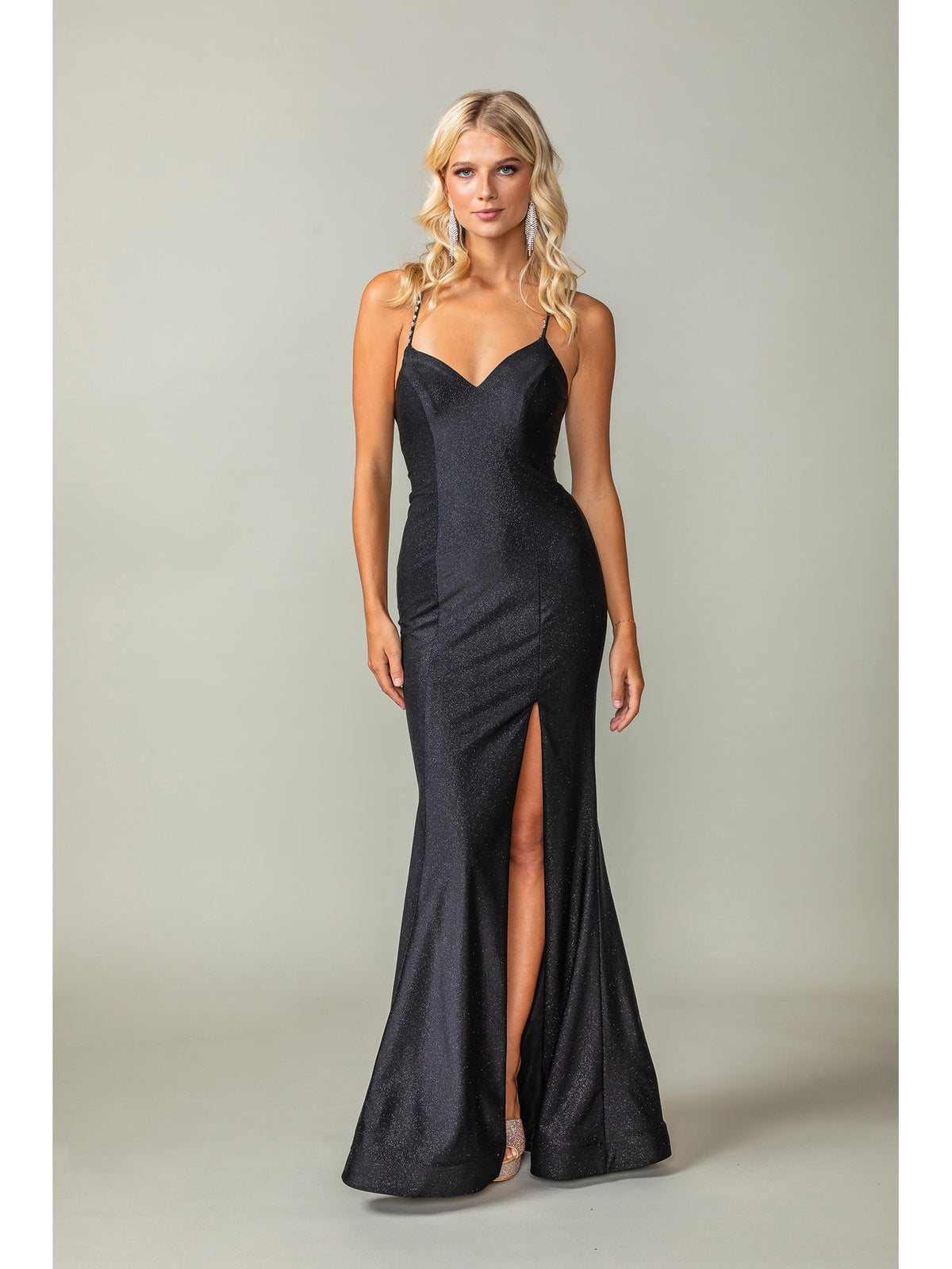 Dancing Queen 4409 prom dress in black, front view