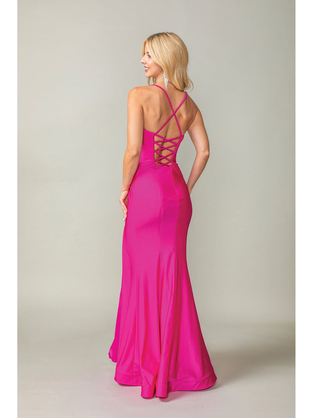 Dancing Queen 4409 prom dress in fuchsia, back view