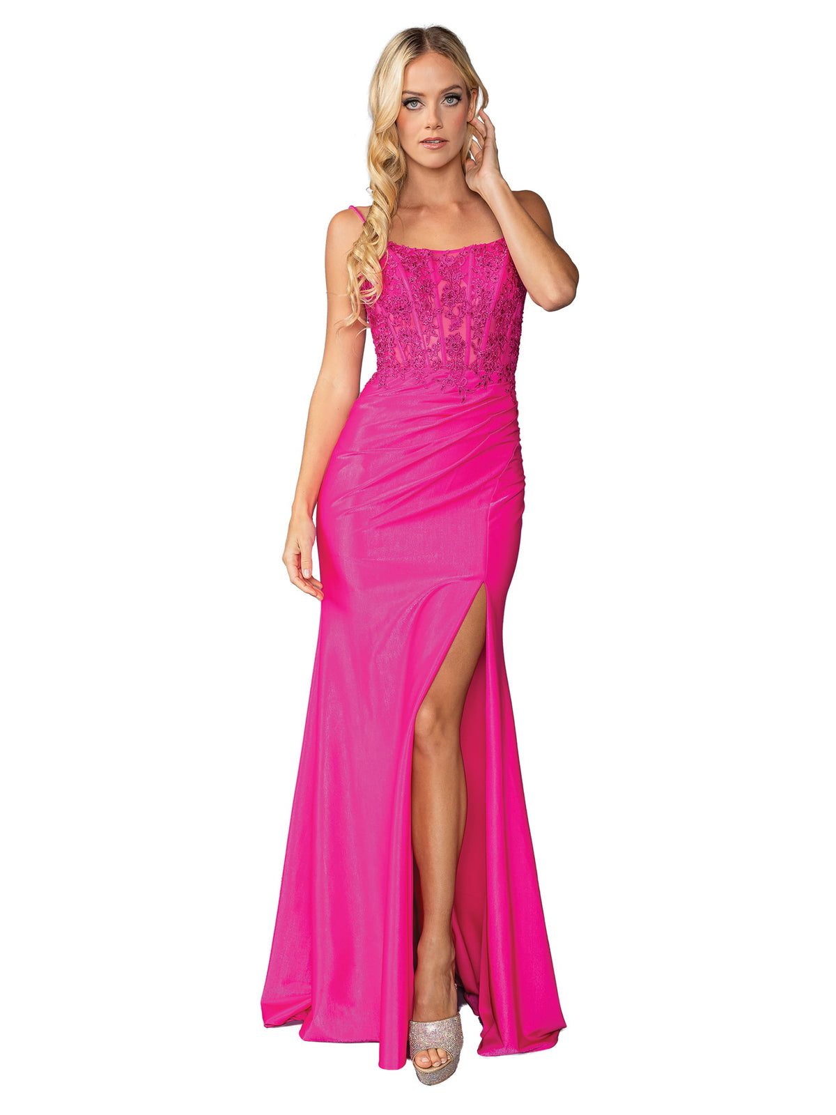 Dancing Queen 4434 prom dress in fuchsia, front view