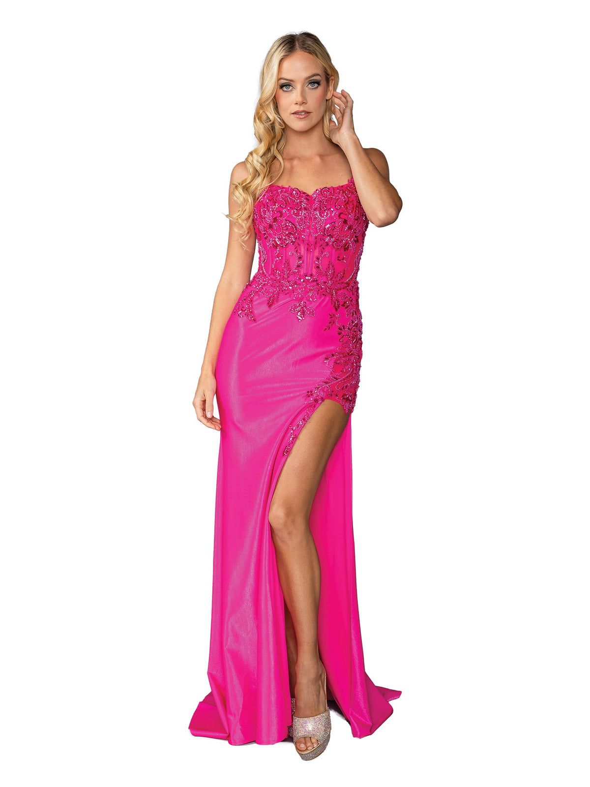 Dancing Queen 4436 prom dress in fuchsia, front view