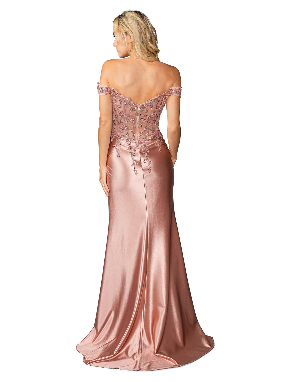 Dancing Queen 4442 prom dress in rose gold, back view