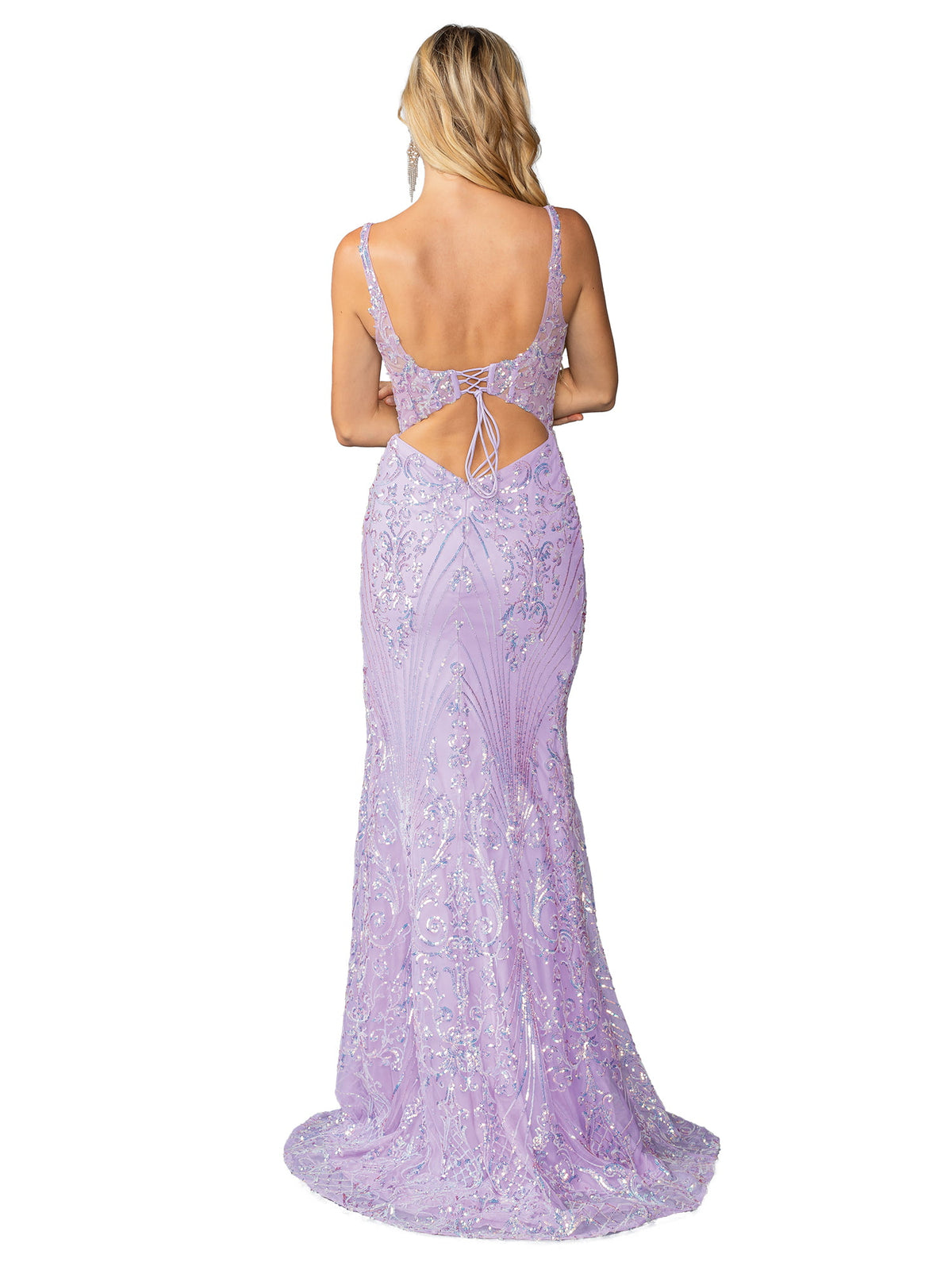 Dancing Queen 4461 prom dress in lilac, back view