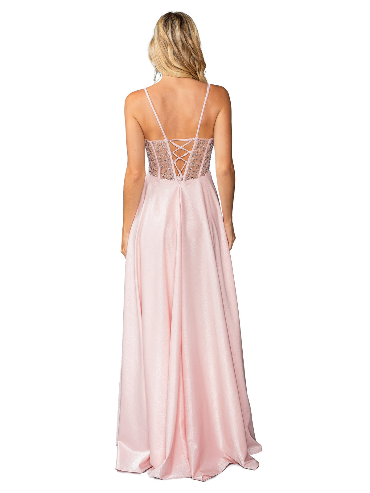 Dancing Queen 4463 prom dress in blush, back view