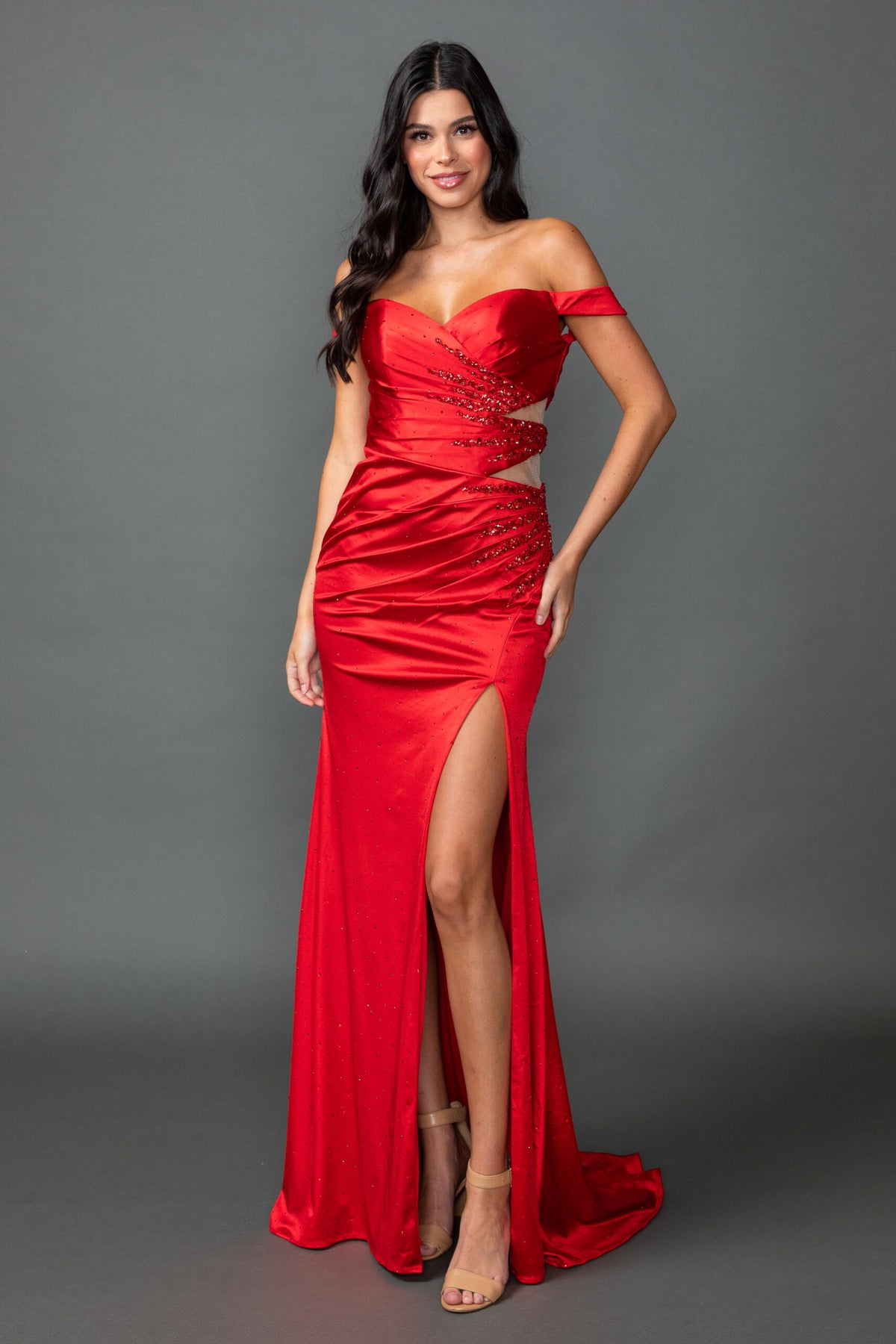Dancing Queen 4563 prom dress in red, front view