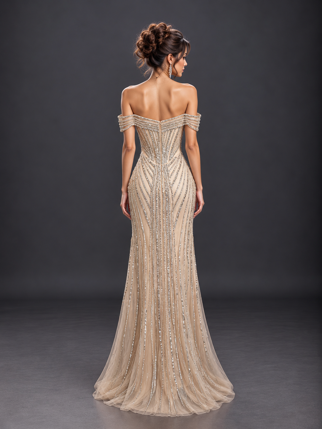 Dancing Queen 4618 prom dress in Champagne, back view