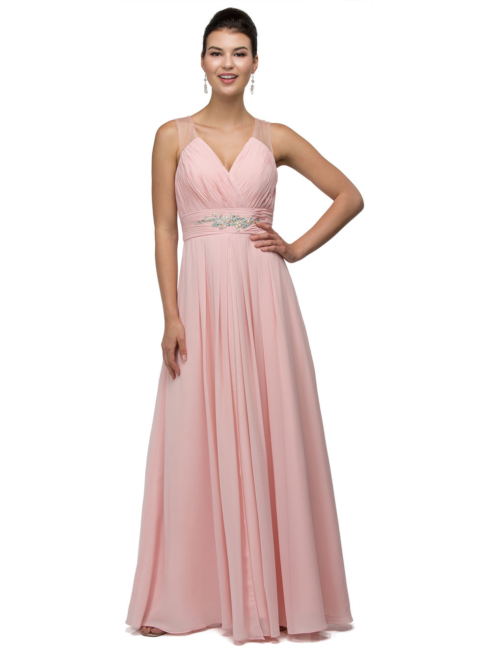 Dancing Queen 9539 bridesmaid,prom dress in blush, front view