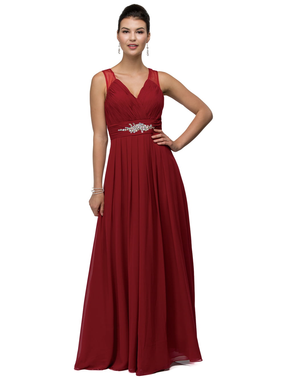 Dancing Queen 9539 bridesmaid,prom dress in burgundy, front view