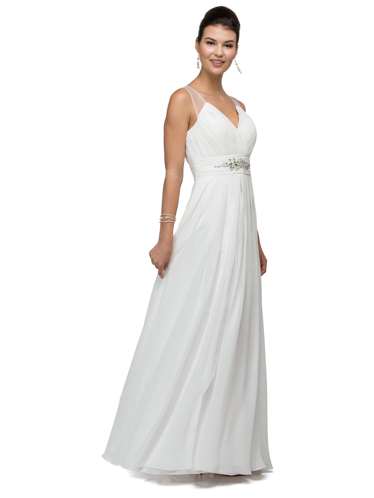 Dancing Queen 9539 bridesmaid,prom dress in off white, front view