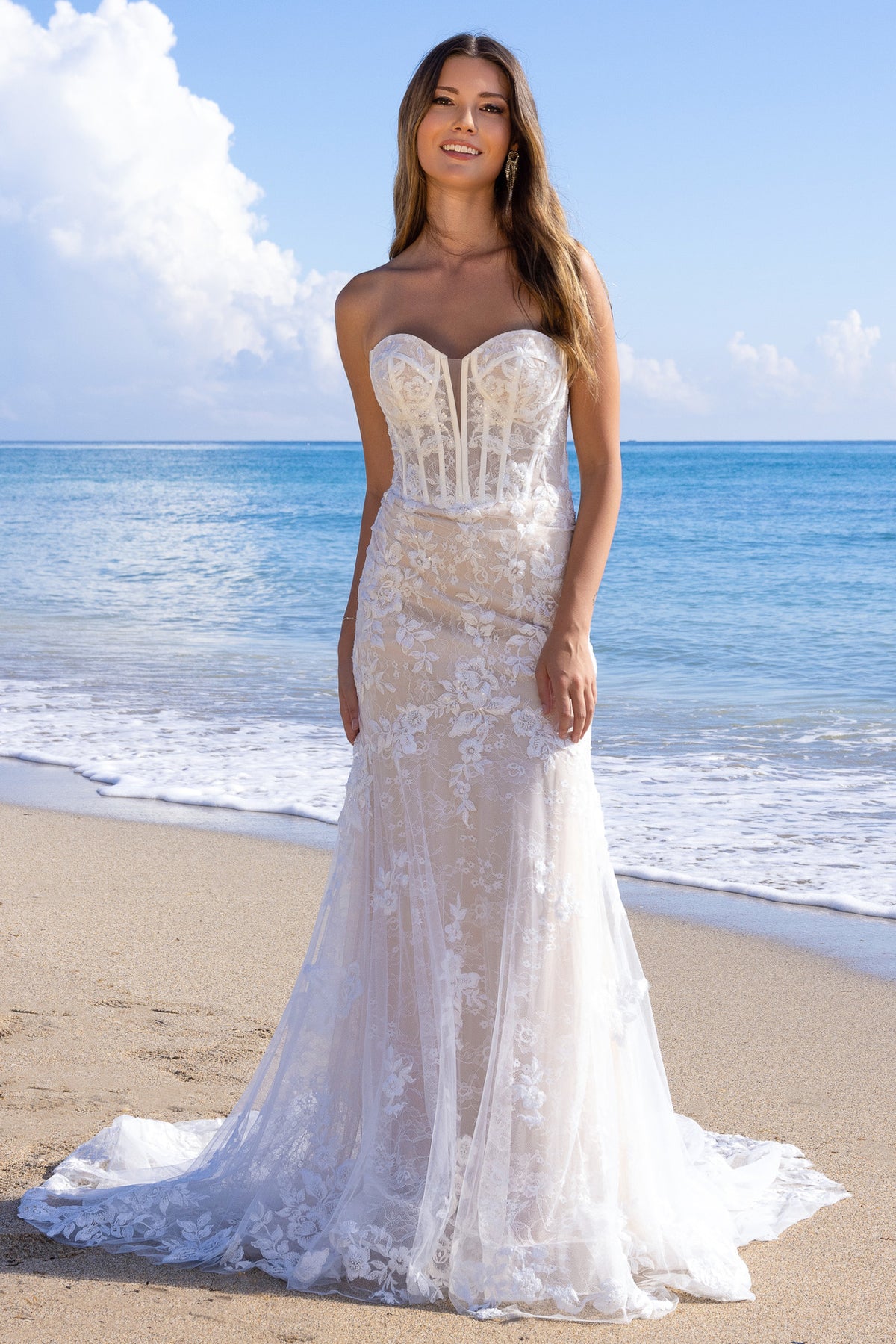 WL0100 lace corset wedding gown, white, front view