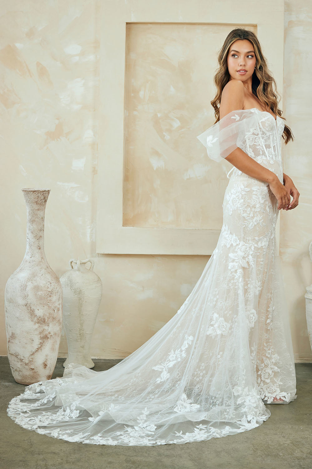 WL0100 lace corset wedding gown, white, side view
