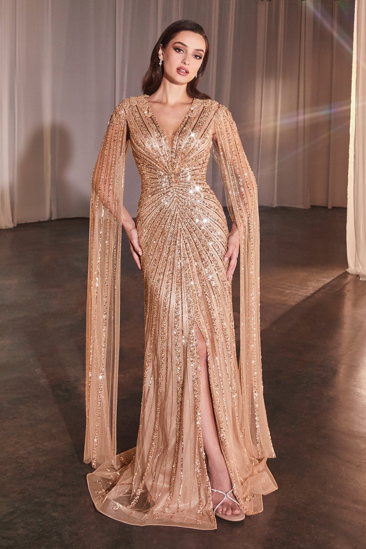 Alizabeth dress in Mocha Gold — front view
