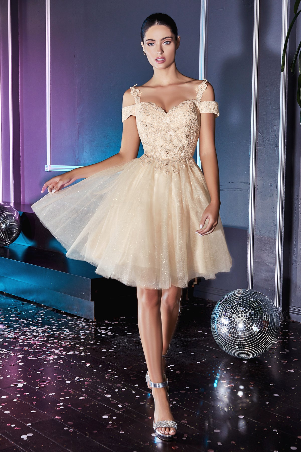 Amina dress in Champagne — front view