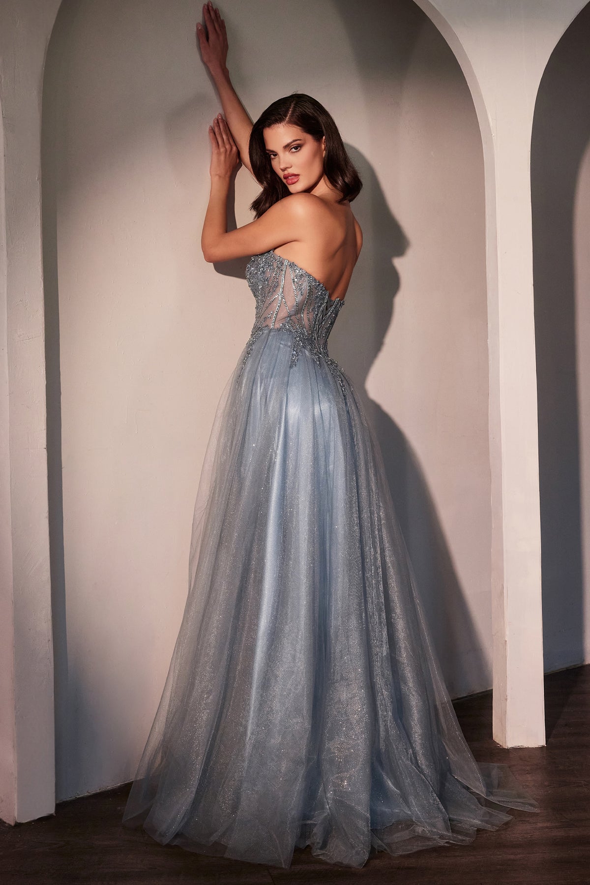 Arleth dress in Smoky Blue — back view