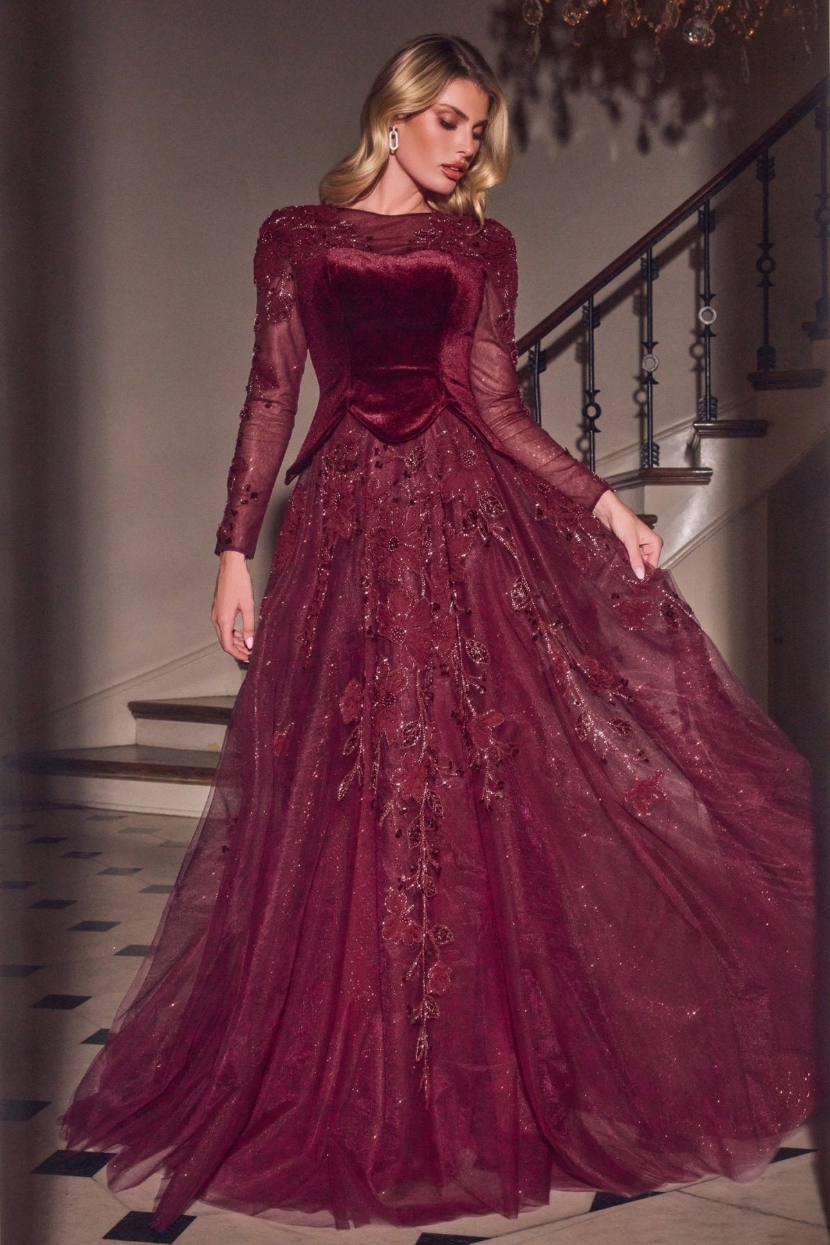 Evelina in Burgundy — detail and styling view