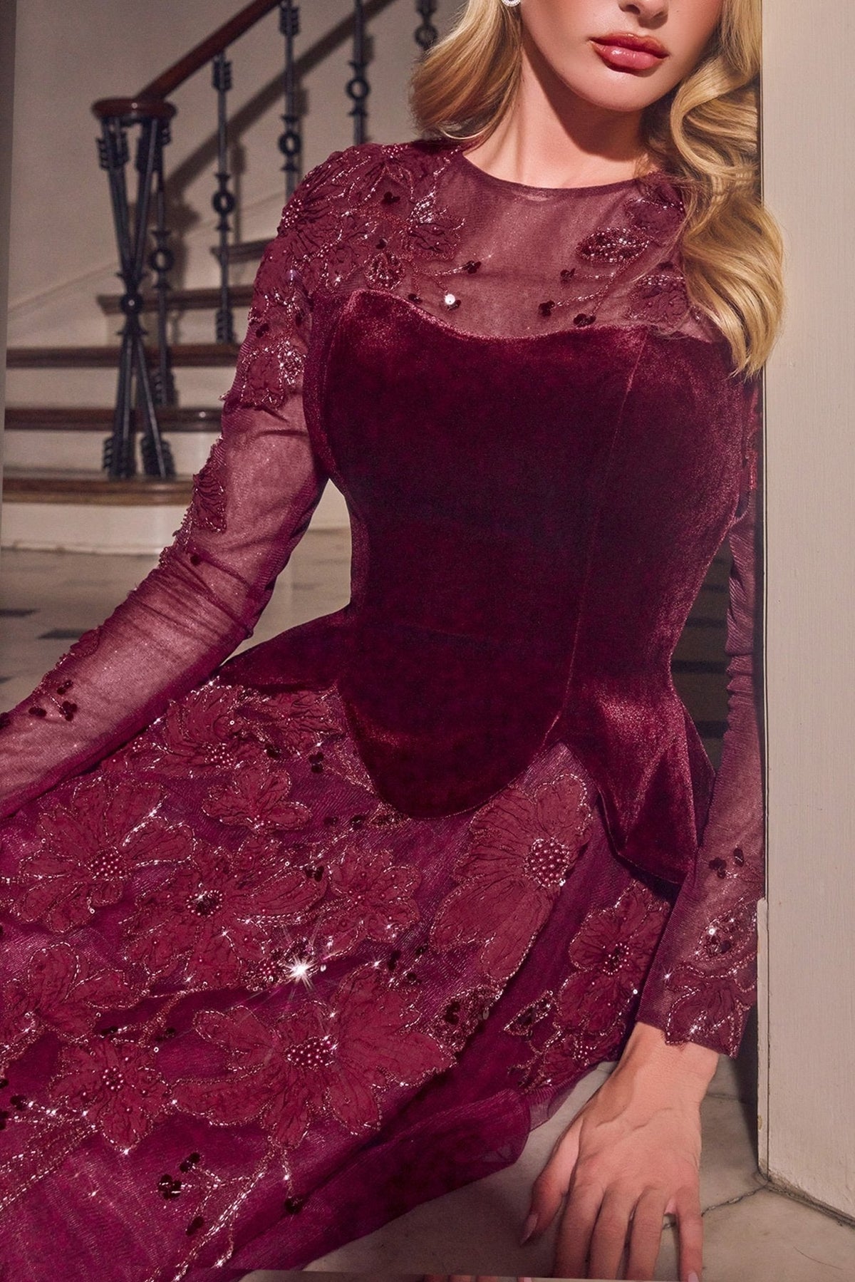 Evelina in Burgundy — detail and styling view
