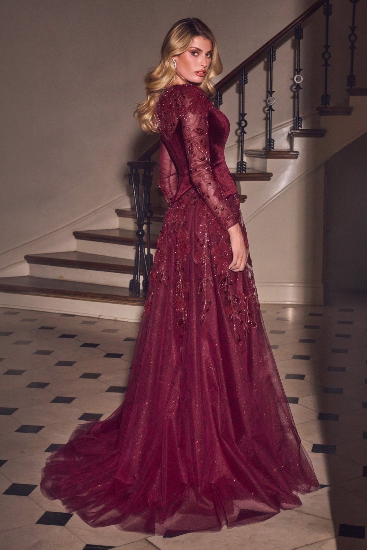 Evelina in Burgundy — detail and styling view