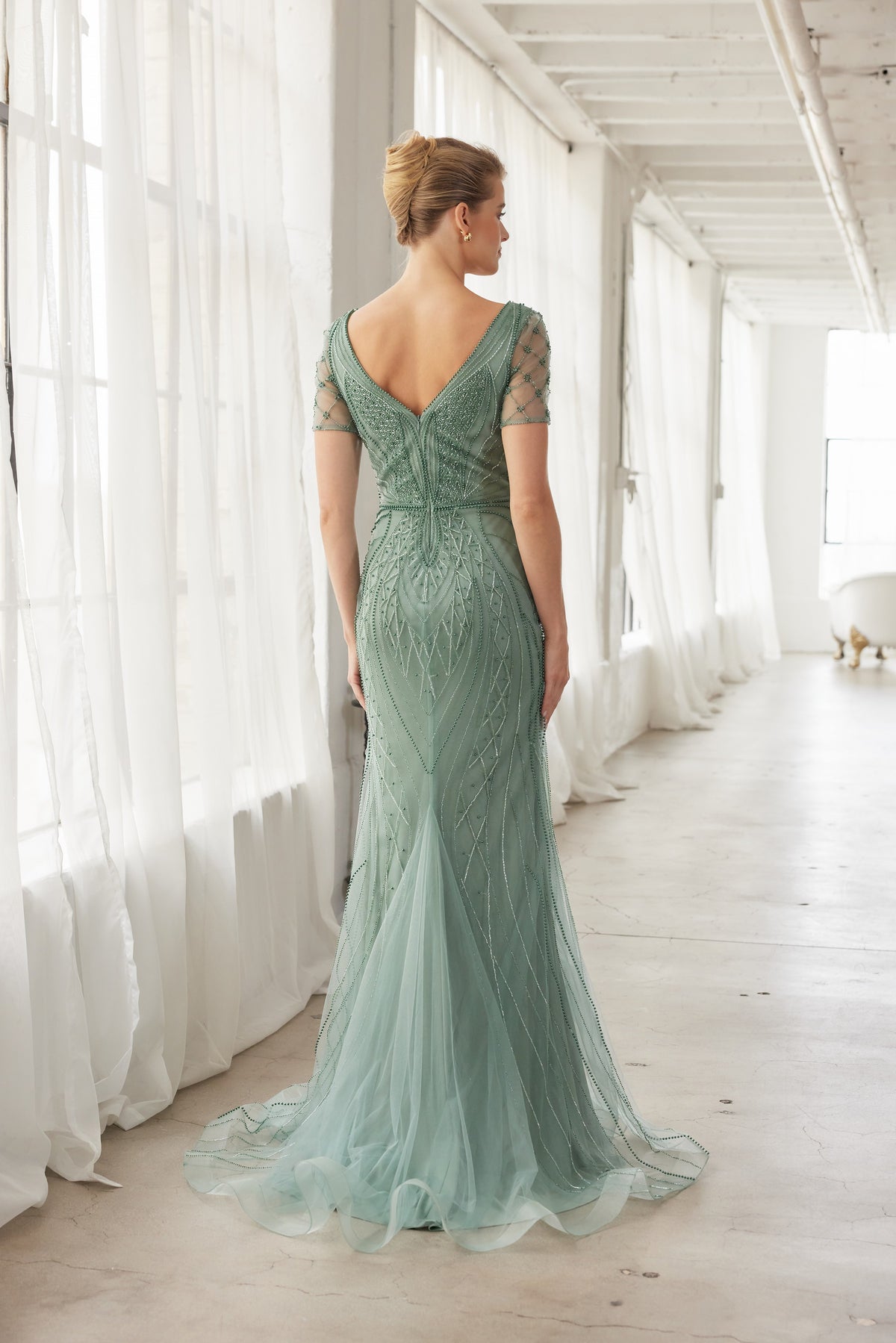 Floriane evening dress in Sage Green