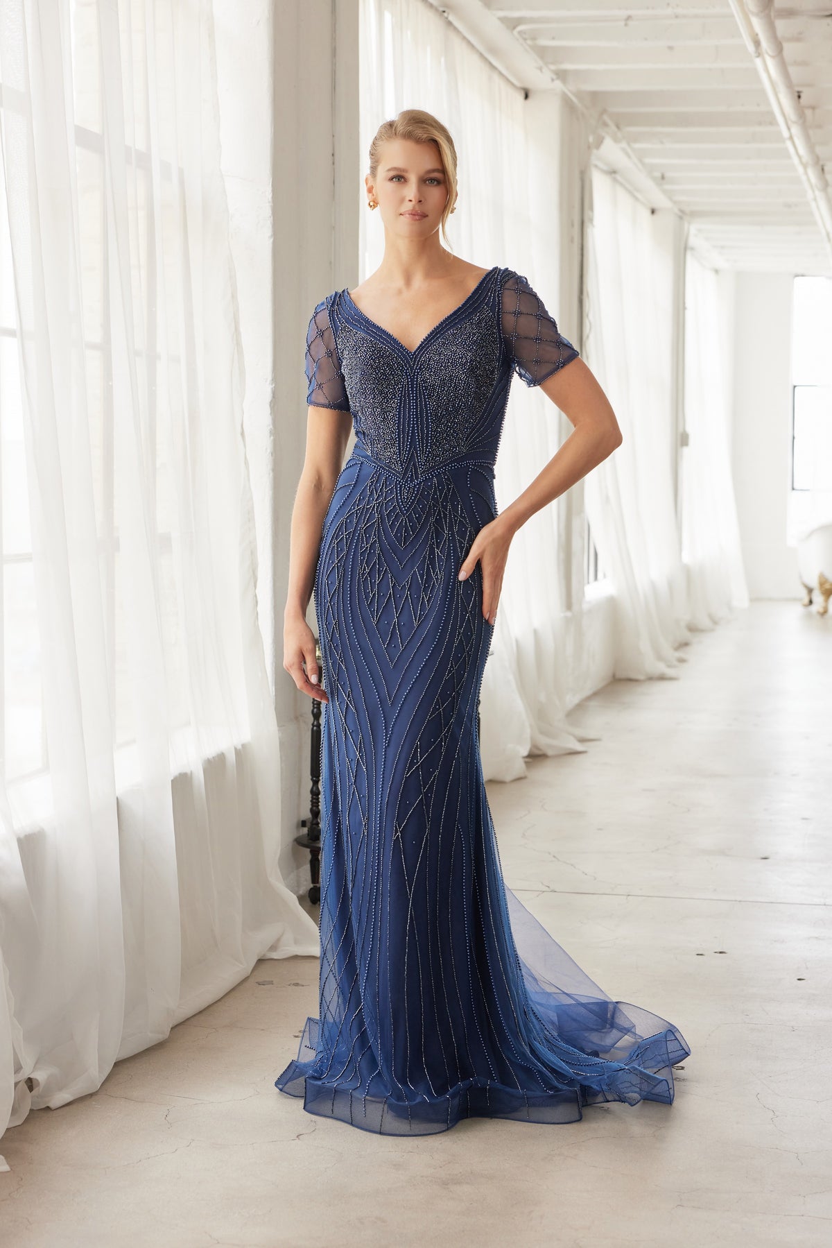 Floriane evening dress in Navy Blue