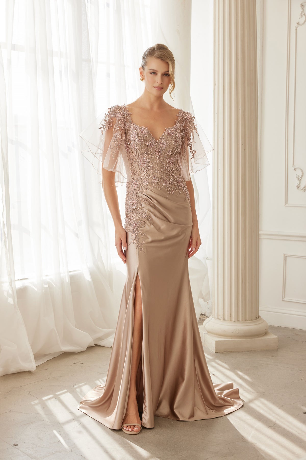 Gabriella evening dress in Mocha Gold