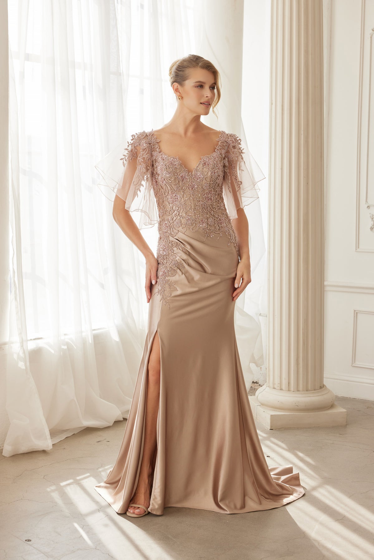 Gabriella evening dress in Mocha Gold