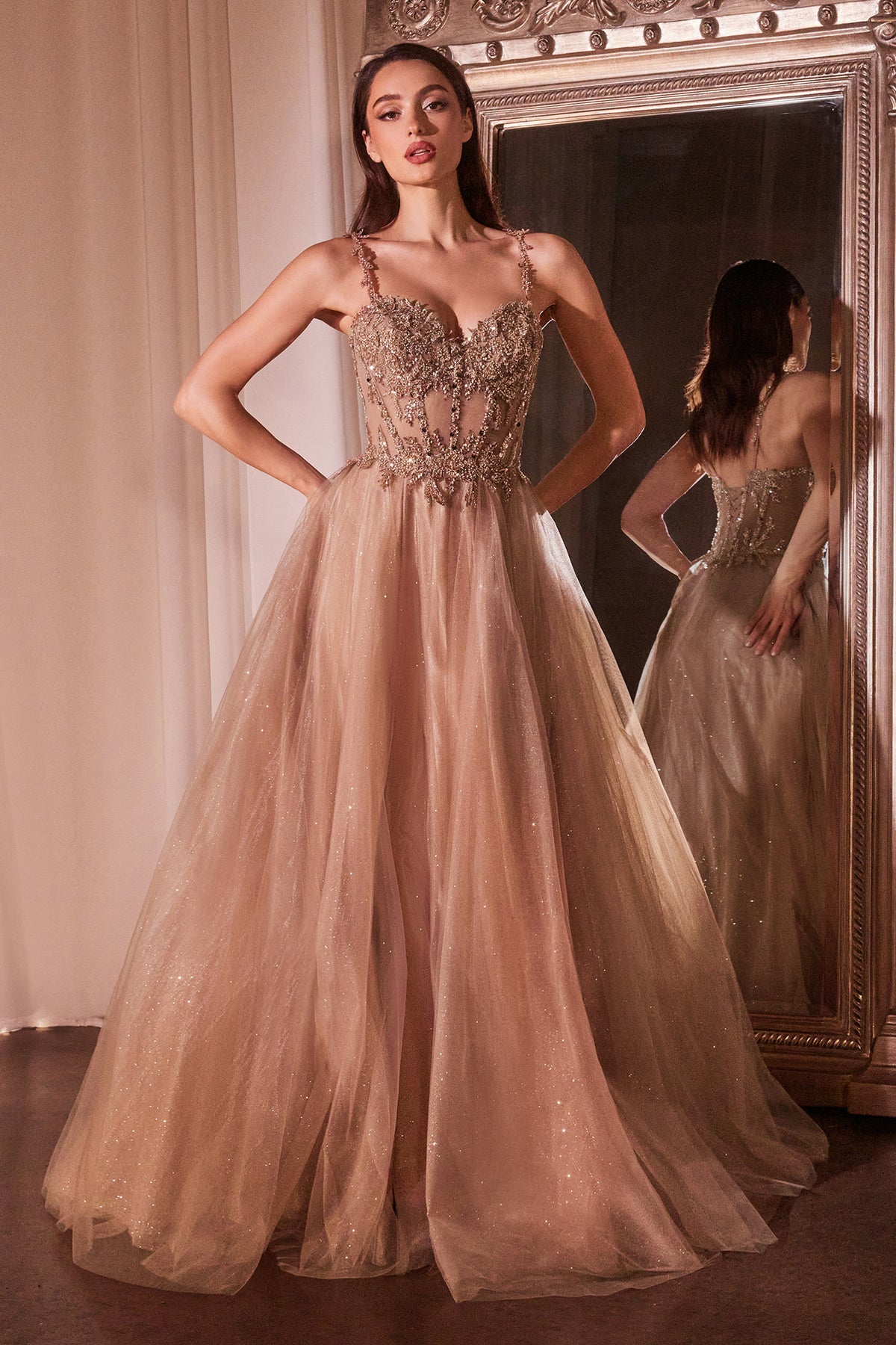 Lotus dress in Mocha Gold — front view
