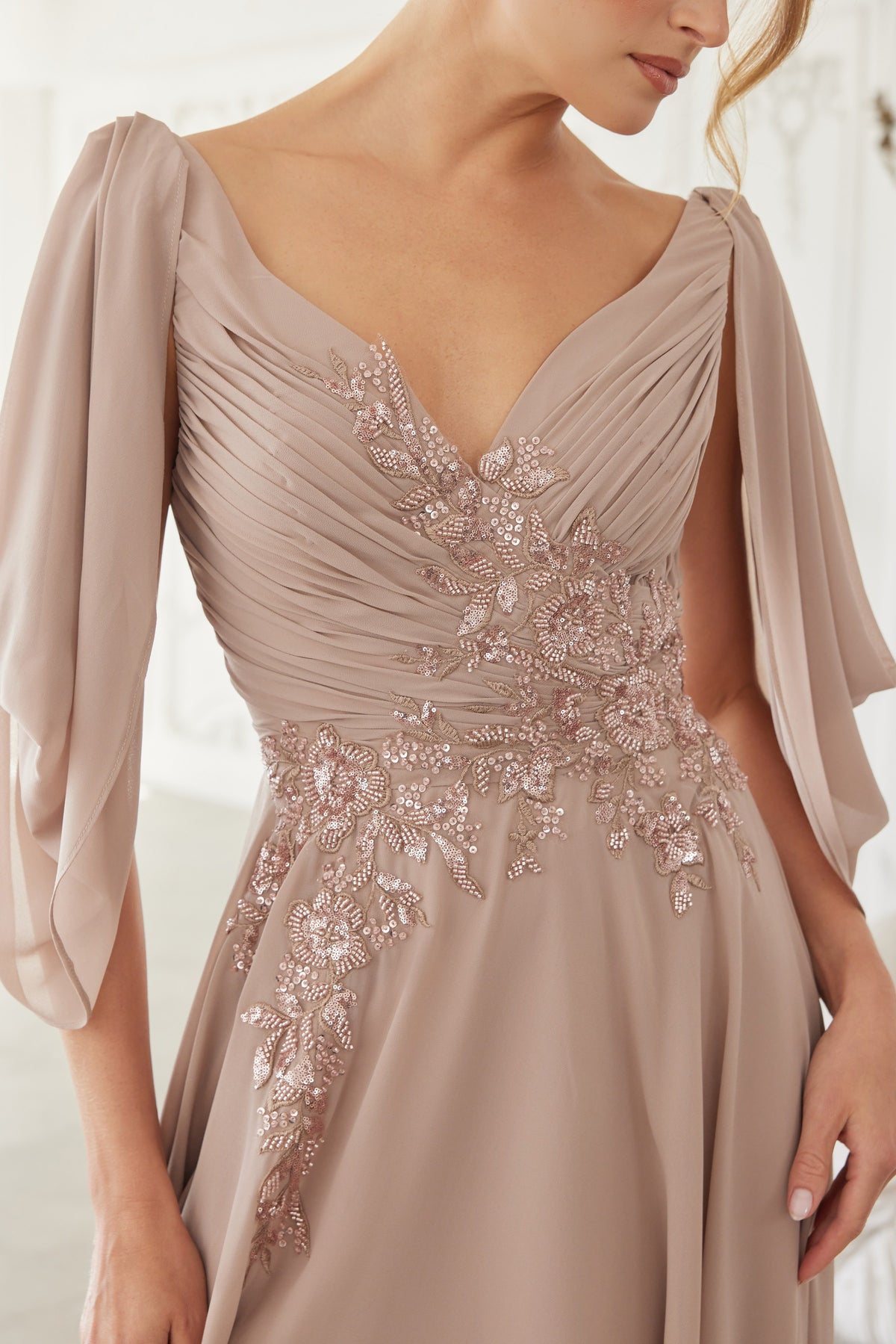 Ludovica evening dress in Cappuccino